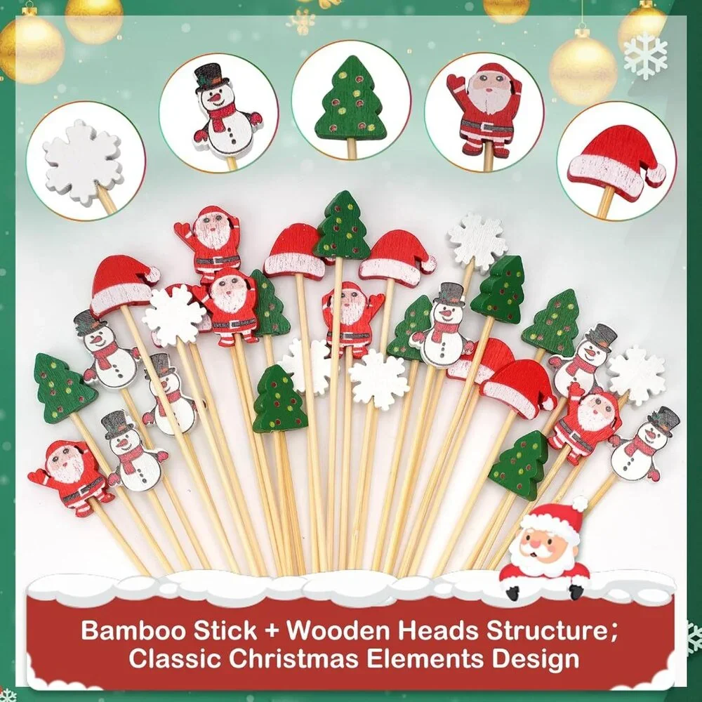 100-Pack Snowflake Bamboo Cocktail Picks - 5 Inch Perfect for Holiday Appetizers